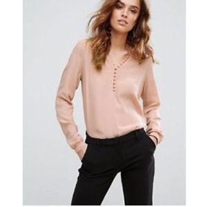 👚 Y.A.S ASOS Yasapio Long Sleeve Button Down Detail Dusty Pink Blouse Top Shirt